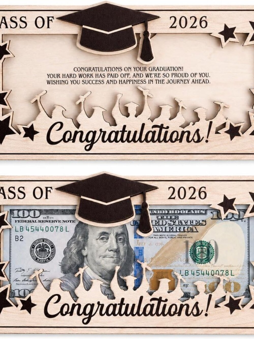1pc Graduation Money Holder 2026, Wooden Cash Gift Holder for Class of 2026, Gra